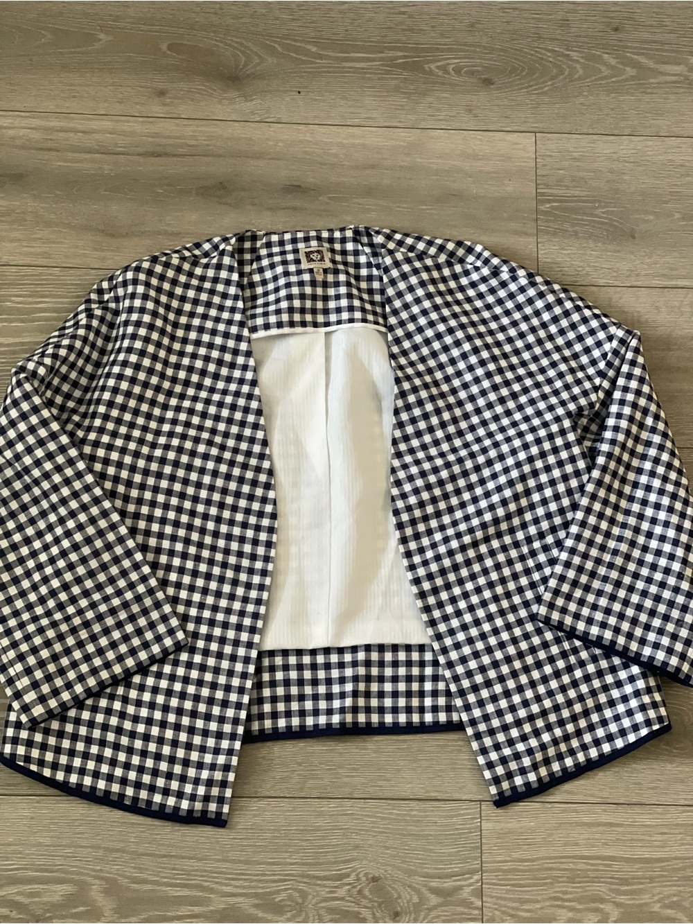 Anne Klein Navy & White Gingham Open-Front Blazer